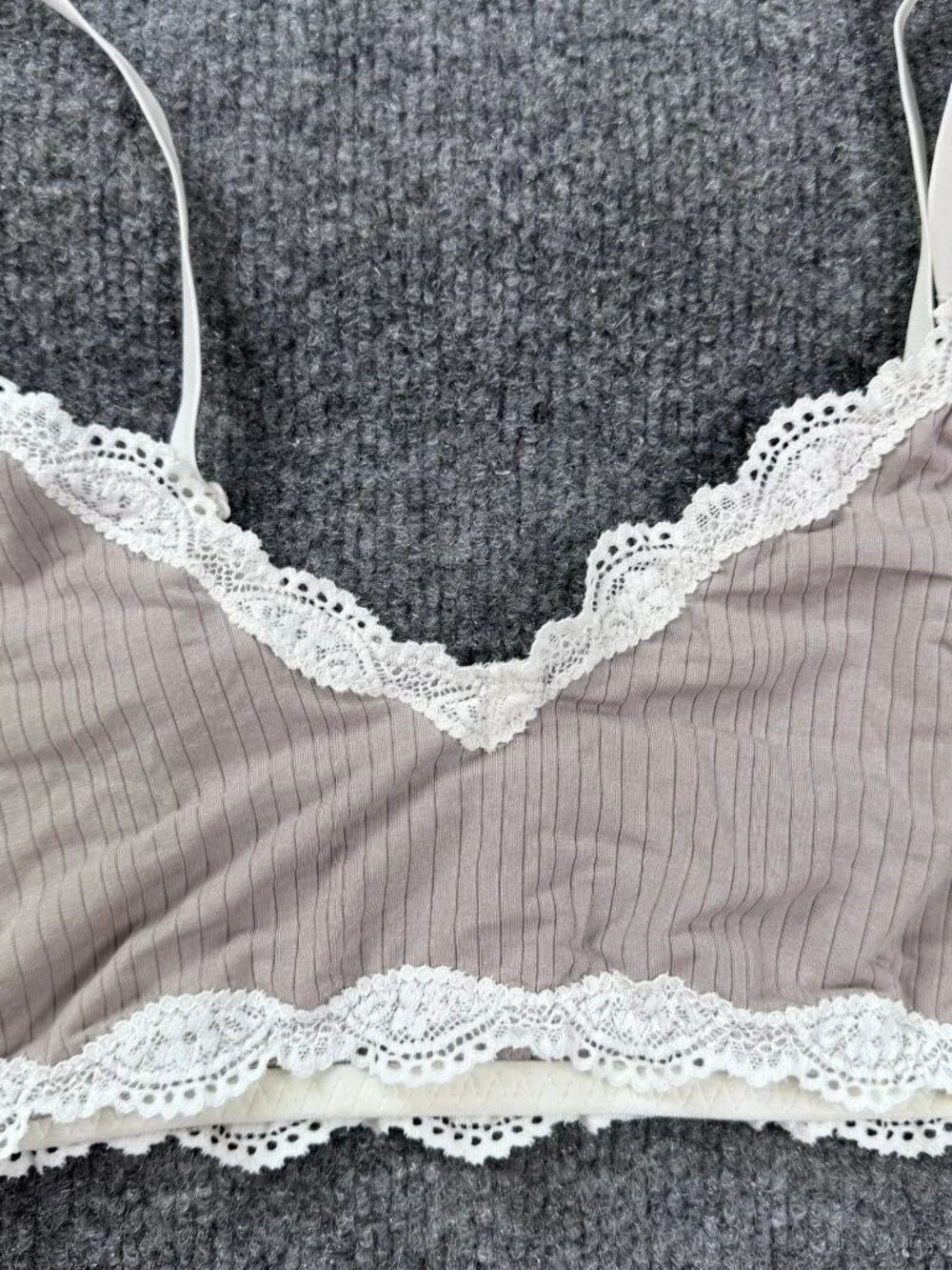 Aerie Real Good Ribbed Bralette Womens Medium Lace Trim Modal Stretch Bralet